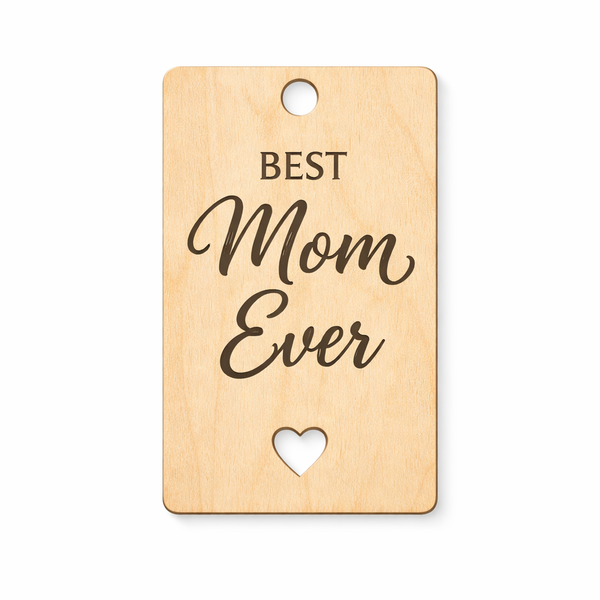ξύλινο ταμπελάκι best mom ever mdf σημύδα με καρδιά 7x4cm σετ 6 τεμάχια