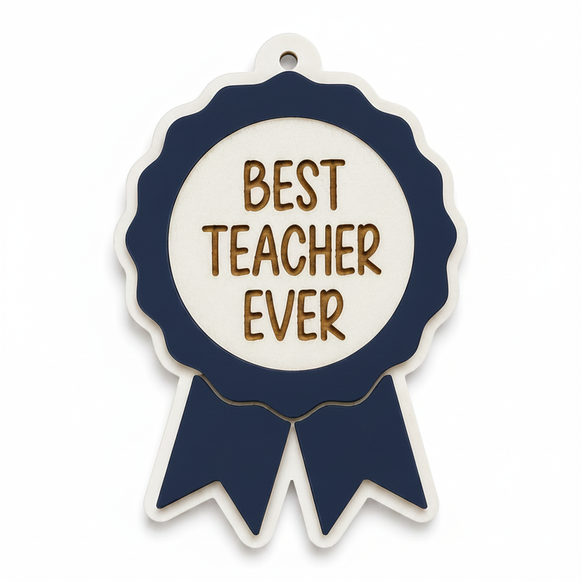 Κρεμαστό βραβείο Best Teacher Ever από πλεξιγκλάς και λευκό MDF σε διάφορα χρώματα για δώρο δασκάλας