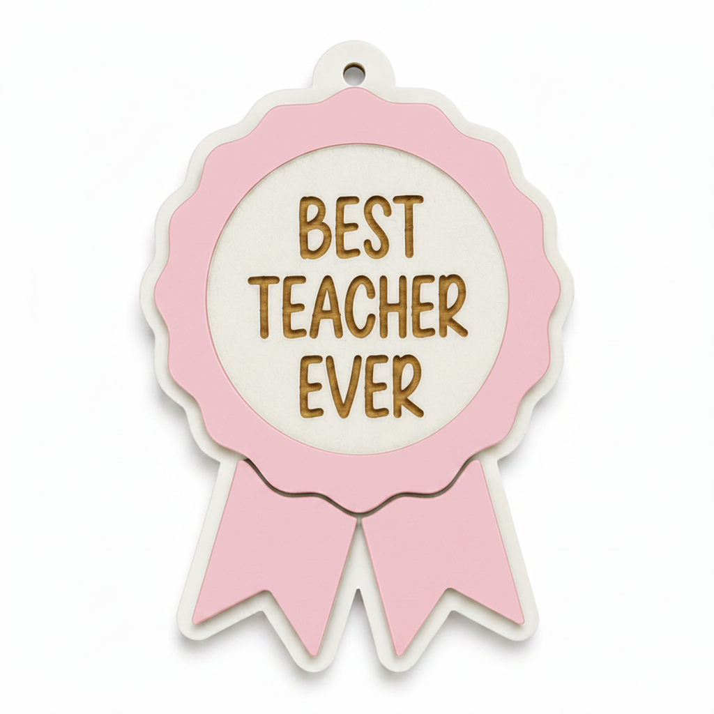 Κρεμαστό βραβείο Best Teacher Ever από πλεξιγκλάς και λευκό MDF σε διάφορα χρώματα για δώρο δασκάλας