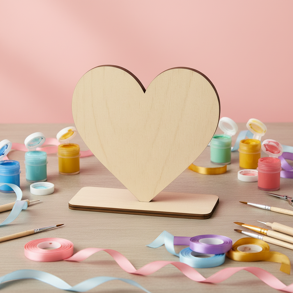 Ξύλινη σιλουέτα καρδιάς 12 cm σε λεπτή βάση από κόντρα πλακέ