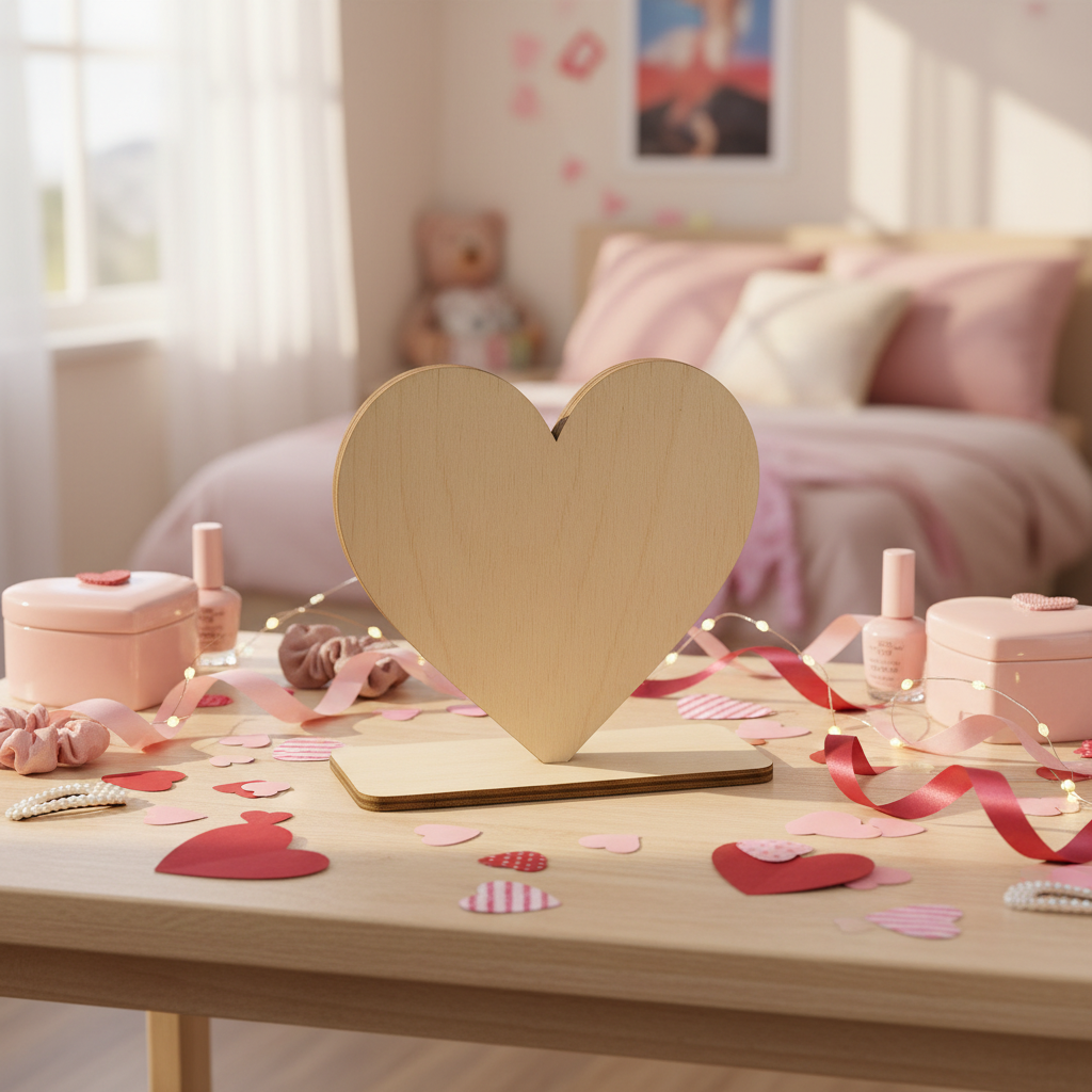 Ξύλινη σιλουέτα καρδιάς 12 cm σε λεπτή βάση από κόντρα πλακέ