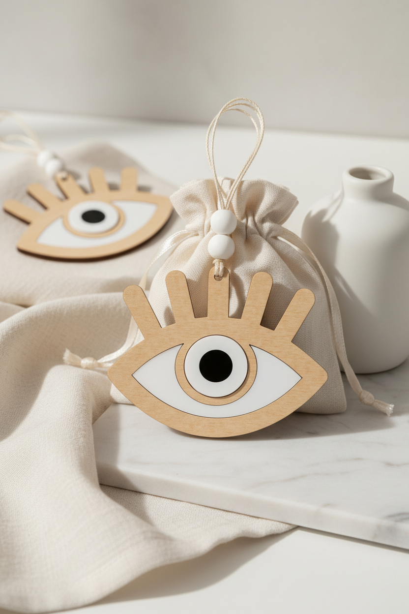 Eyelash Eye Charm Ξύλο & Πλεξιγκλάς – Στοιχείο Μάτι με Βλέφαρα