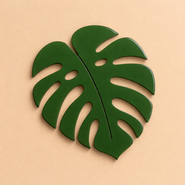 Monstera leaf από πράσινο πλεξιγκλάς με cutouts, διακοσμητικό στοιχείο 7 εκ για λαμπάδες και χειροποίητες κατασκευές