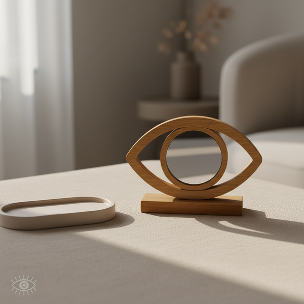 Επιτραπέζιο διακοσμητικό μάτι από ξύλο με ασημί καθρέφτη