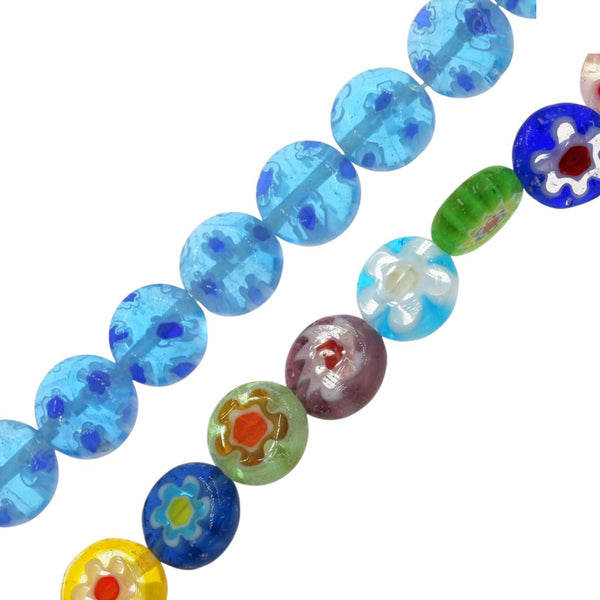 Χάντρα Γυάλινη Millefiori Δίσκος Πλακέ 8mm σε συσκευασία 90 τεμαχίων - So Cute Cut