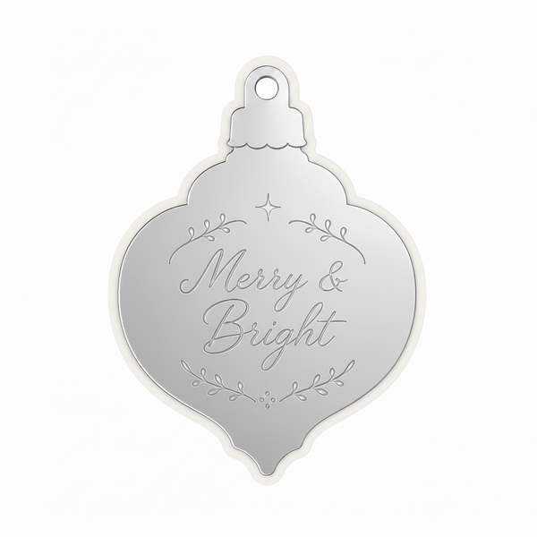 Διπλή χριστουγεννιάτικη μπάλα Merry & Bright από plexiglass καθρέφτη με λευκή πλάτη
