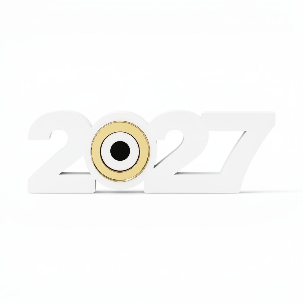 Χειροποίητο γούρι 2027 με ενσωματωμένο μάτι από καθρέφτη,  για εταιρικά δώρα και διακόσμηση νέας χρονιάς, So Cute Cut