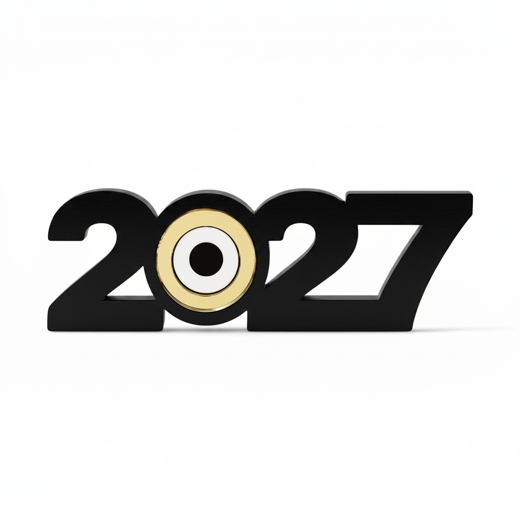 Χειροποίητο γούρι 2027 με ενσωματωμένο μάτι από καθρέφτη,  για εταιρικά δώρα και διακόσμηση νέας χρονιάς, So Cute Cut