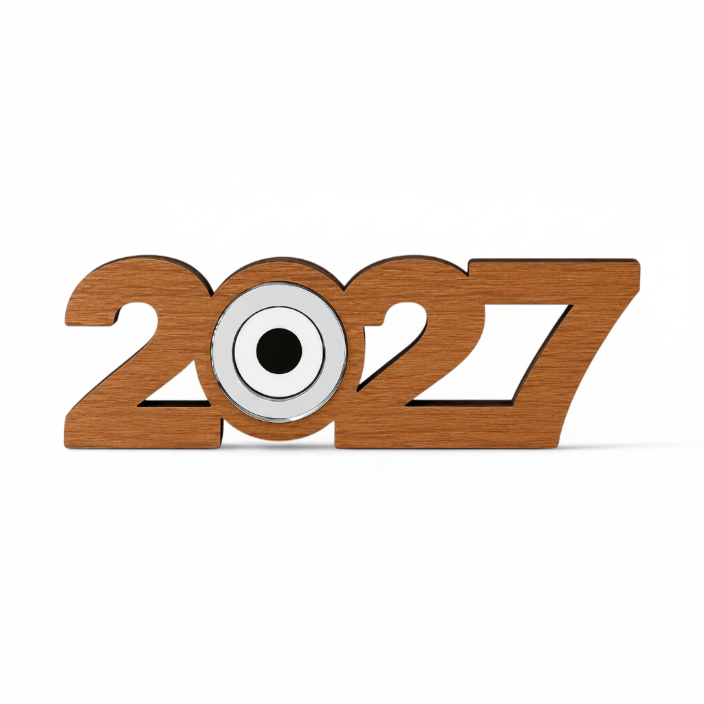 Χειροποίητο γούρι 2027 με ενσωματωμένο μάτι από καθρέφτη,  για εταιρικά δώρα και διακόσμηση νέας χρονιάς, So Cute Cut