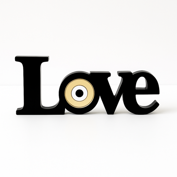 Επιτραπέζιο γούρι LOVE από plexiglass με μάτι χρυσό καθρέφτη – So Cute Cut