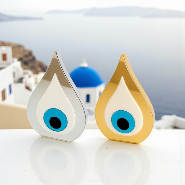 Χειροποίητο γούρι μάτι σταγόνα από πλεξιγκλάς καθρέφτη σε χρυσό ή ασημί – So Cute by Dimi