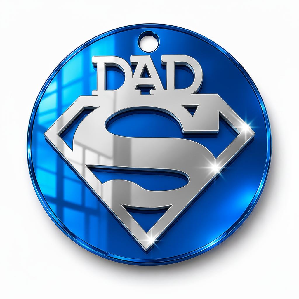 Ακρυλικό στρογγυλό κρεμαστό στοιχείο Dad Hero 6cm με συνδυασμό καθρεφτών plexiglass για μπρελόκ, λαμπάδες και χειροποίητες δημιουργίες So Cute Cut.