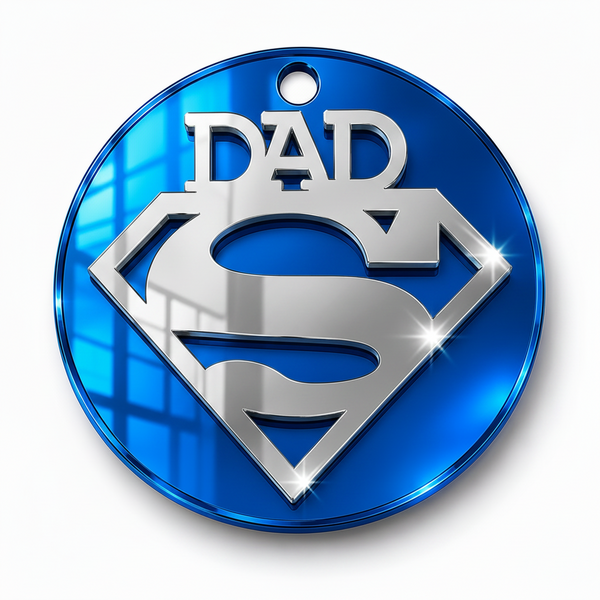 Ακρυλικό στρογγυλό κρεμαστό στοιχείο Dad Hero 6cm με συνδυασμό καθρεφτών plexiglass για μπρελόκ, λαμπάδες και χειροποίητες δημιουργίες So Cute Cut.
