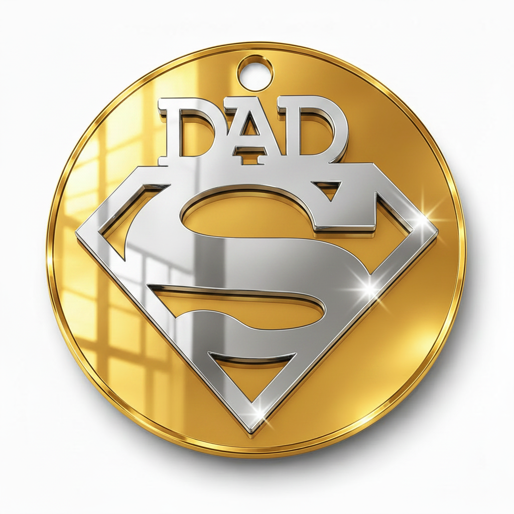 Ακρυλικό στρογγυλό κρεμαστό στοιχείο Dad Hero 6cm με συνδυασμό καθρεφτών plexiglass για μπρελόκ, λαμπάδες και χειροποίητες δημιουργίες So Cute Cut.
