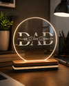 Φωτιστικό LED plexiglass DAD We Love You με χάραξη , επιτραπέζιο με ξύλινη βάση, so cute cut