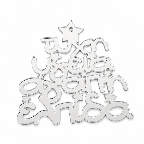 Κρεμαστό χριστουγεννιάτικο δεντράκι από plexiglass καθρέφτη με διάτρητες ελληνικές ευχές