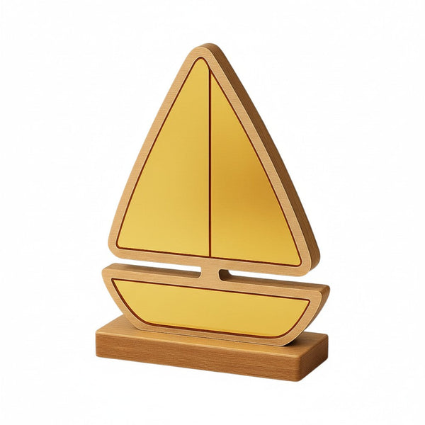 Επιτραπέζιο διακοσμητικό καραβάκι σε ξύλινη βάση με καθρέφτη σε χρυσό χρώμα