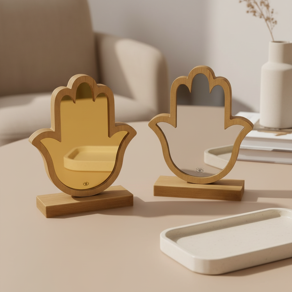 Επιτραπέζιο Διακοσμητικό Hamsa – Χρυσό & Ασημί Mirror