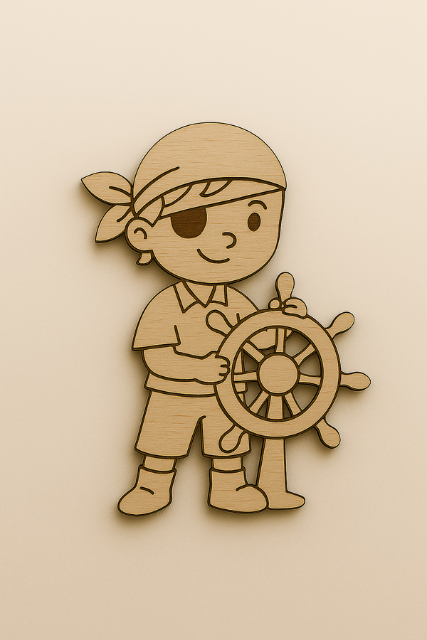 Ξύλινος παιδικός πειρατής με τιμόνι – laser cut φιγούρα