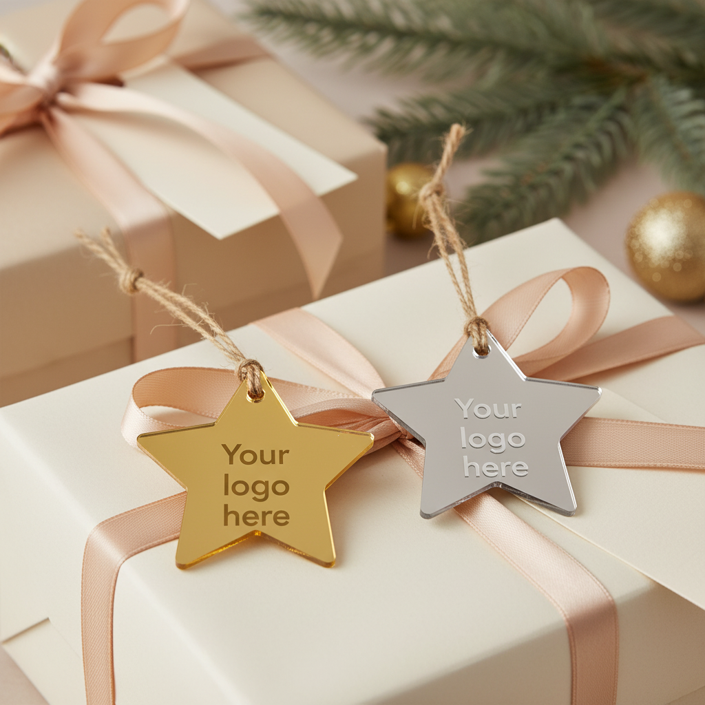 Charm tag από πλεξιγκλάς καθρέφτη με custom χάραξη λογοτύπου για εταιρικά δώρα