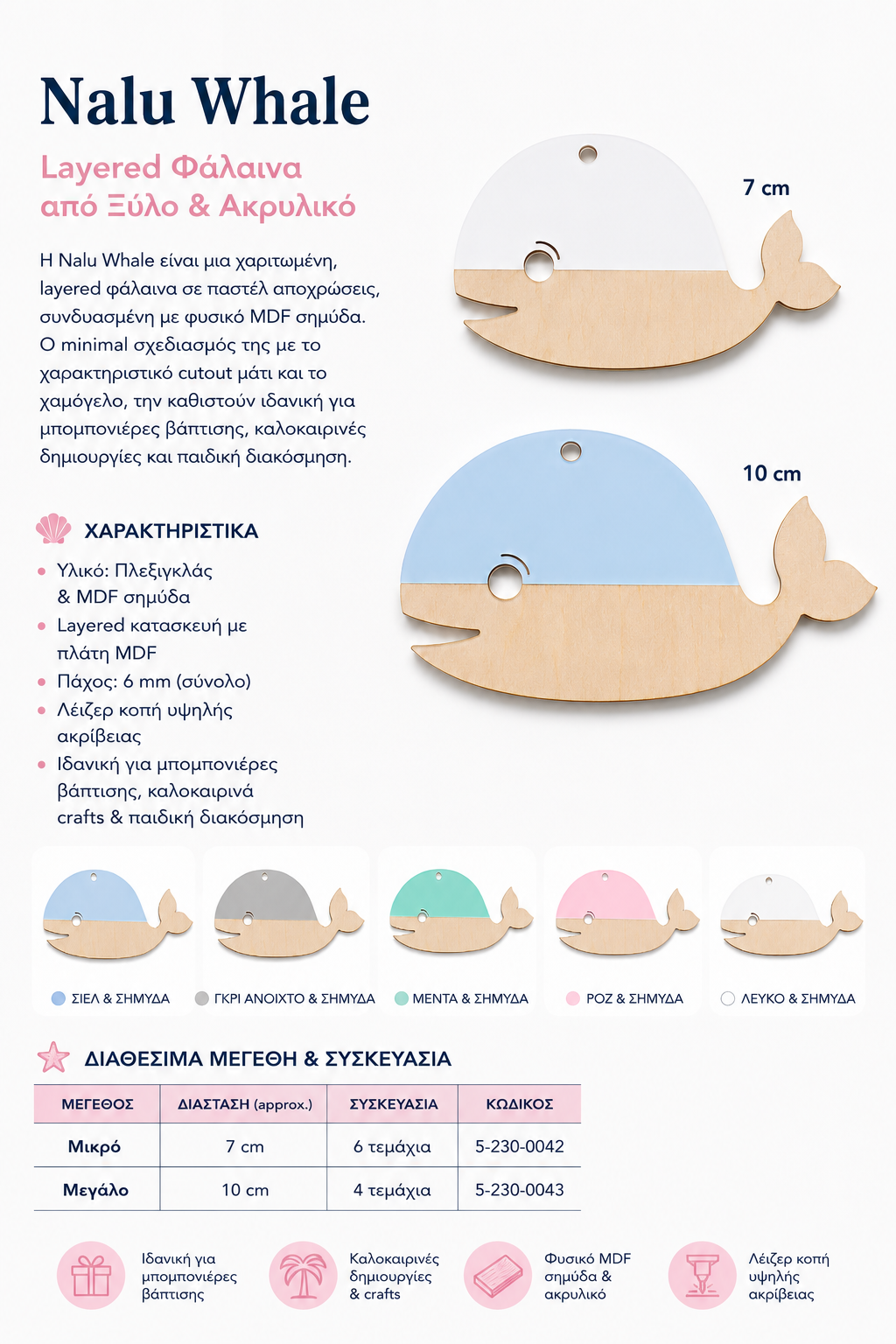 Nalu Whale Layered | Ξύλινη & Ακρυλική Φάλαινα σε Συσκευασία