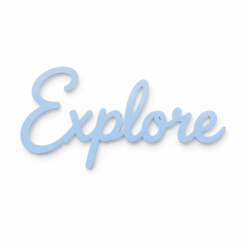 Laser cut διακοσμητική λέξη Explore από τη So Cute Cut για παιδική διακόσμηση, DIY δημιουργίες και θεματικούς χώρους.