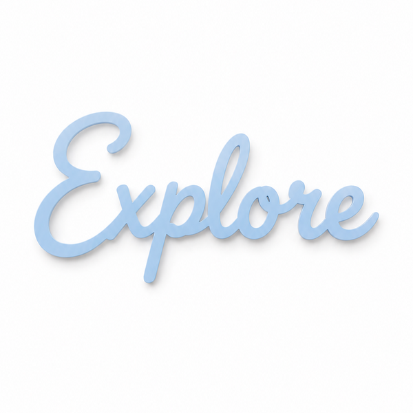 Laser cut διακοσμητική λέξη Explore από τη So Cute Cut για παιδική διακόσμηση, DIY δημιουργίες και θεματικούς χώρους.