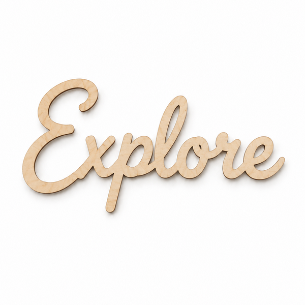 Laser cut διακοσμητική λέξη Explore από τη So Cute Cut για παιδική διακόσμηση, DIY δημιουργίες και θεματικούς χώρους.