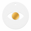 Minimal eye charm from colored plexiglass with gold or silver mirror center from the Eyeform Color Series collection by So Cute Cut.