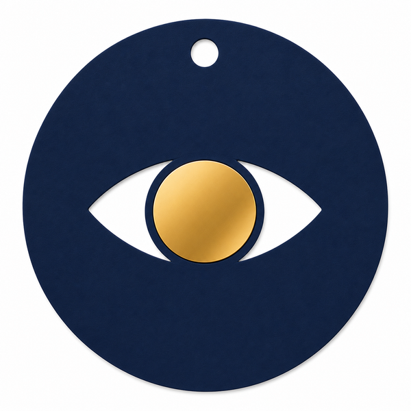 Minimal eye charm from colored plexiglass with gold or silver mirror center from the Eyeform Color Series collection by So Cute Cut.
