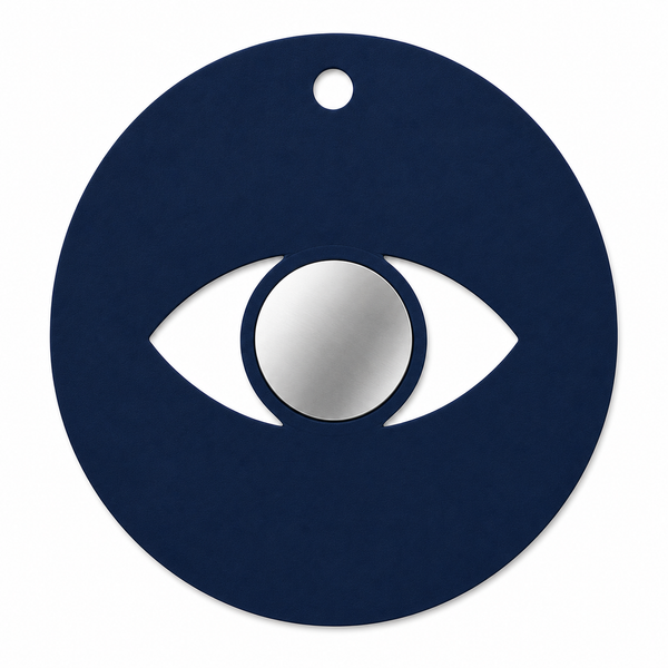 Minimal eye charm from colored plexiglass with gold or silver mirror center from the Eyeform Color Series collection by So Cute Cut.