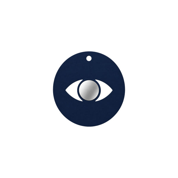Minimal eye charm from colored plexiglass with gold or silver mirror center from the Eyeform Color Series collection by So Cute Cut.