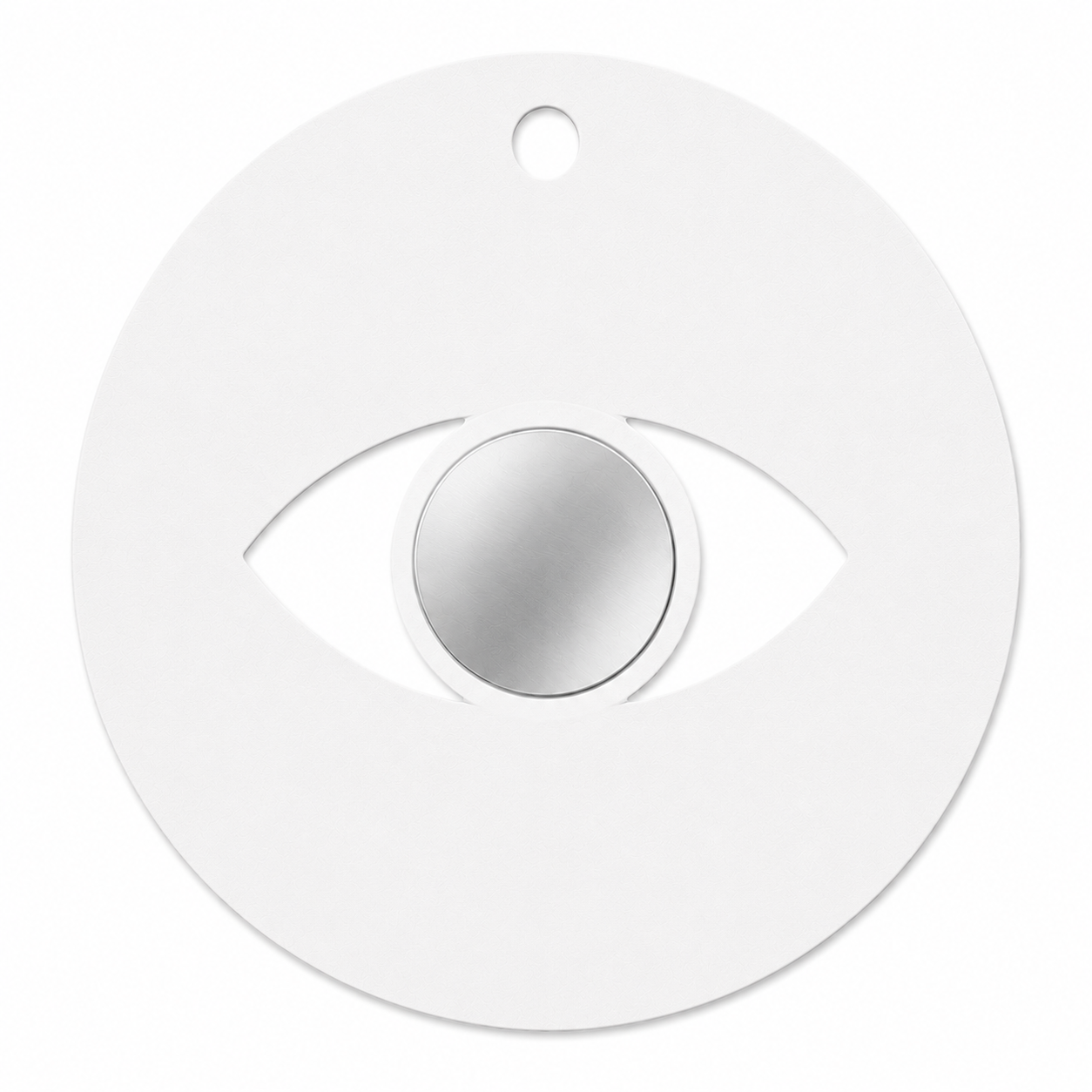 Minimal eye charm from colored plexiglass with gold or silver mirror center from the Eyeform Color Series collection by So Cute Cut.