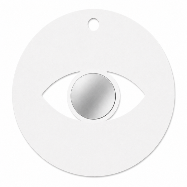 Minimal eye charm from colored plexiglass with gold or silver mirror center from the Eyeform Color Series collection by So Cute Cut.