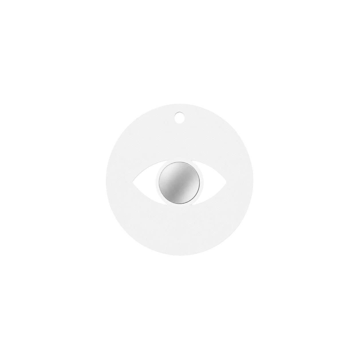 Minimal eye charm from colored plexiglass with gold or silver mirror center from the Eyeform Color Series collection by So Cute Cut.