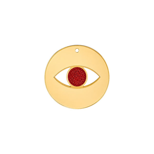 Minimal eye charm from mirror plexiglass with glitter center in gold or silver mirror finish from the Eyeform Glitter Series collection by So Cute Cut.