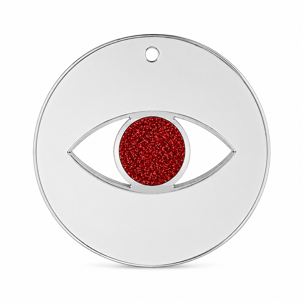 Minimal eye charm from mirror plexiglass with glitter center in gold or silver mirror finish from the Eyeform Glitter Series collection by So Cute Cut.