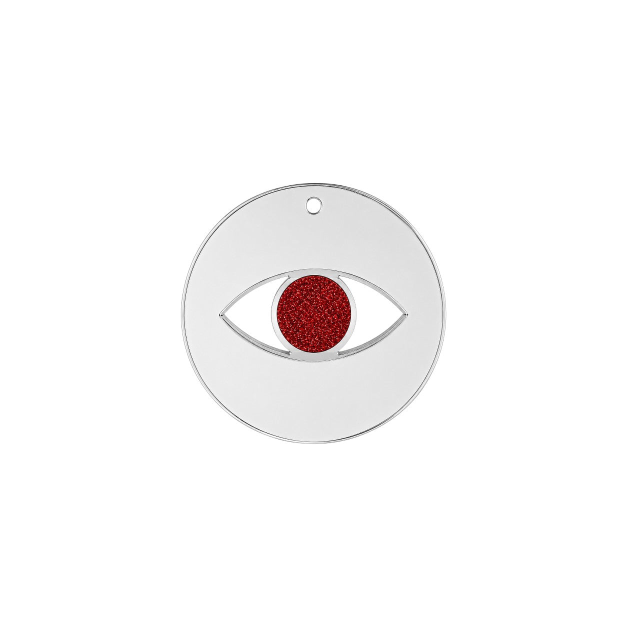 Minimal eye charm from mirror plexiglass with glitter center in gold or silver mirror finish from the Eyeform Glitter Series collection by So Cute Cut.