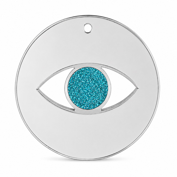 Minimal eye charm from mirror plexiglass with glitter center in gold or silver mirror finish from the Eyeform Glitter Series collection by So Cute Cut.