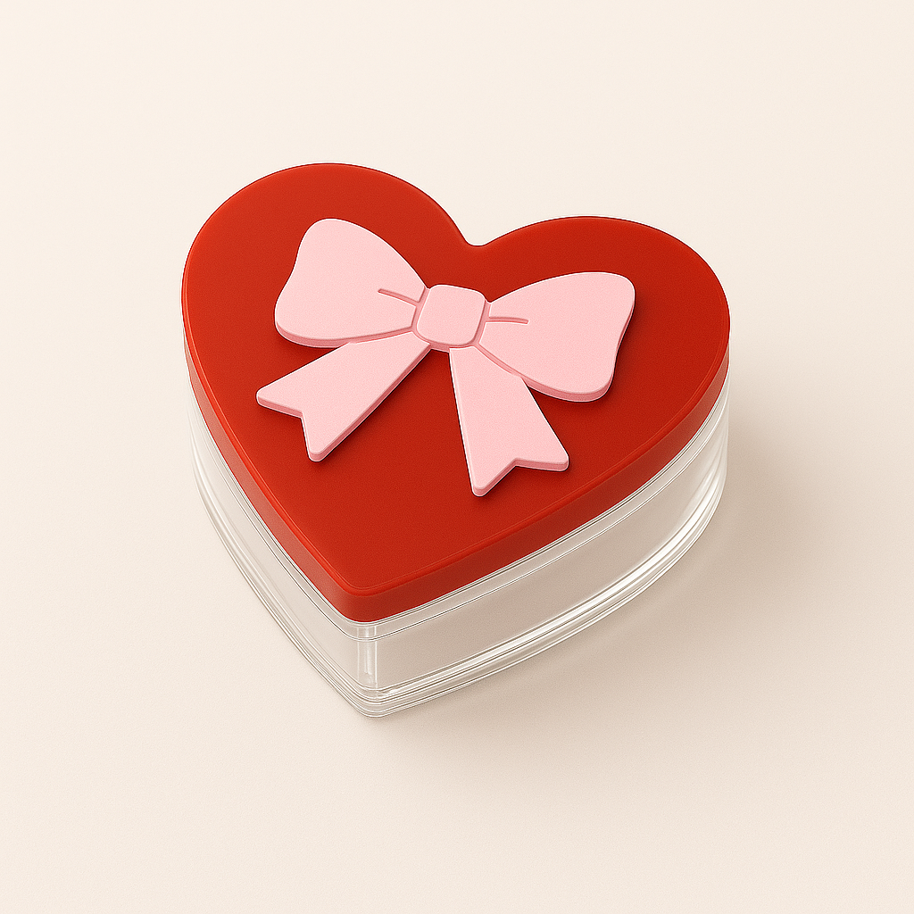 Διάφανο κουτί καρδιά με επικάλυψη κόκκινου/ροζ πλεξί και απλικέ φιόγκο από ακρυλικό»