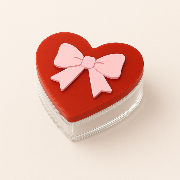 Διάφανο κουτί καρδιά με επικάλυψη κόκκινου/ροζ πλεξί και απλικέ φιόγκο από ακρυλικό»