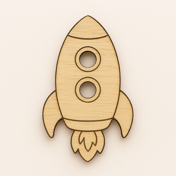 Ξύλινη baby rocket με δύο παράθυρα και λεπτομέρειες laser, flat design


