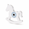 Minimal layered plexiglass rocking horse decor in white and transparent acrylic with optional evil eye detail in gold, pastel blue or baby pink by So Cute Cut