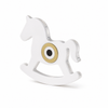 Minimal layered plexiglass rocking horse decor in white and transparent acrylic with optional evil eye detail in gold, pastel blue or baby pink by So Cute Cut