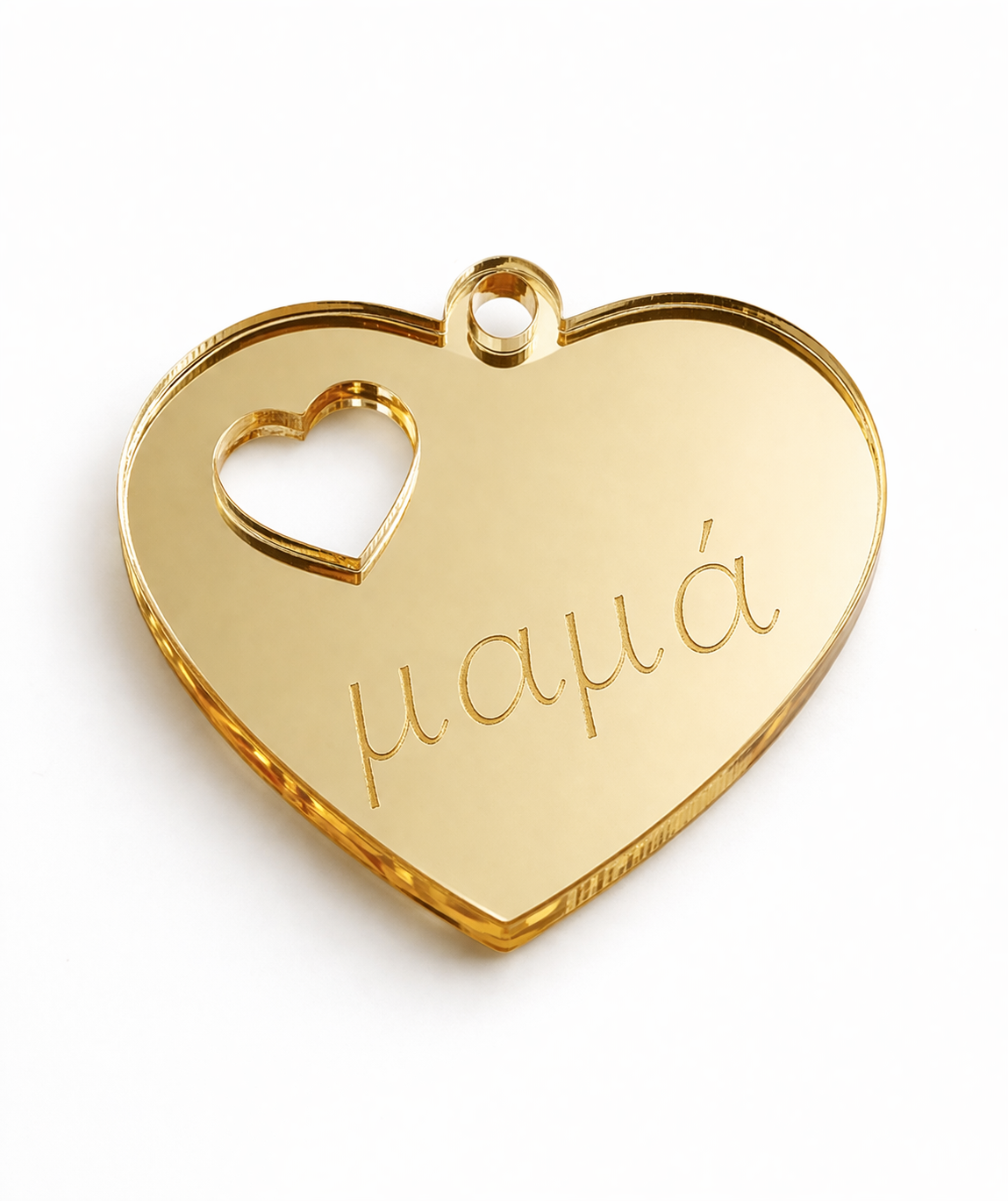Καρδιά από χρυσό καθρέφτη πλεξιγκλάς 2εκ με χάραξη μαμά, διατρητή καρδιά και τρύπα, So Cute Cut