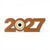 Ξύλινο γούρι 2027 με ενσωματωμένο μάτι από χρυσό καθρέφτη, λευκό και μαύρο πλεξιγκλάς για εταιρικά δώρα και διακόσμηση νέας χρονιάς.