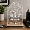 Φωτιστικό LED plexiglass Greatest Dad Limited Edition με χάραξη αμμοβολής και προσωποποίηση ονομάτων