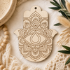 Χέρι της Φατιμά Mandala από MDF σημύδα και λευκό MDF με λεπτομερή χάραξη laser, διαθέσιμο σε 8 και 12 εκ. | So Cute Cut