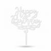 Happy Birthday topper από πλεξιγκλάς σε λευκό ακρυλικό για τούρτες γενεθλίων