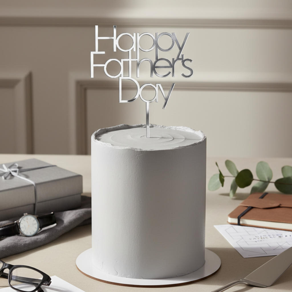 Happy Father's Day topper από πλεξιγκλάς με μοντέρνα γεωμετρική γραμματοσειρά για τούρτες Γιορτής του Πατέρα
